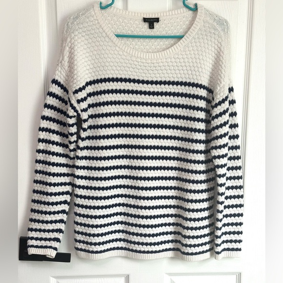 Talbots Sweaters - Talbots navy blue and white striped sweater Top Pullover Size S Cotton Blend